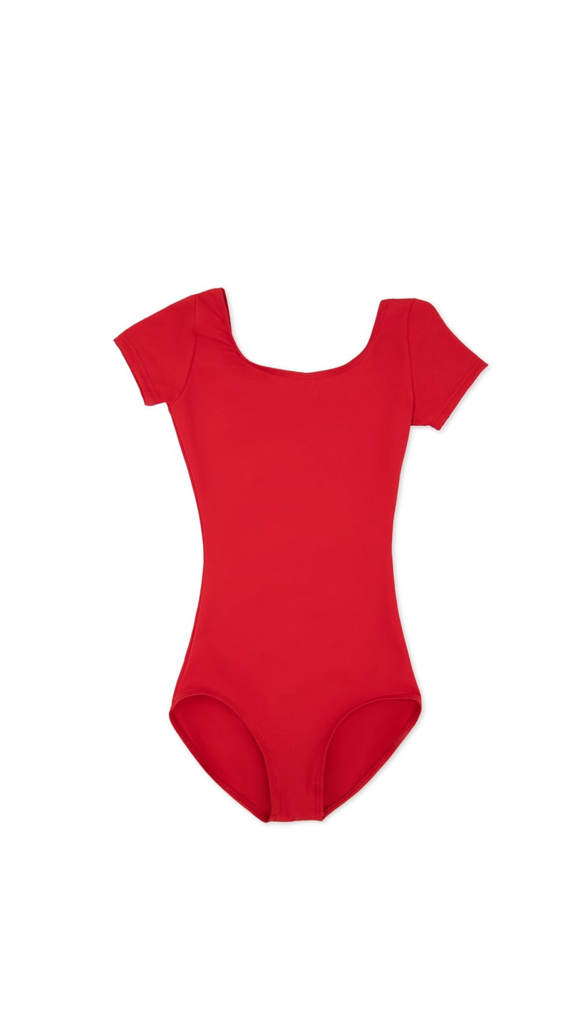 Capezio كابيزيو ليودارد قصير الأكمام - للبنات، أحمر، كبير - Image 1